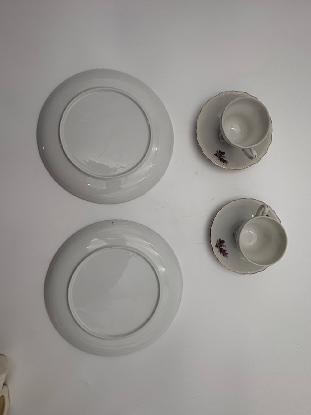 Vintage Floral Porcelain Tea Cup, Saucer, and Cake Plate Set - Picture 3 of 16